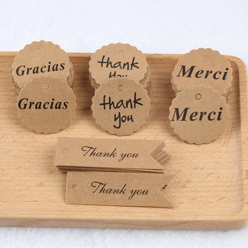 100 шт. крафт бумага Gracias MERCI благодарим Вас бумажная бирка свадебный подарок