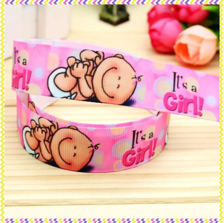 

DUWES New 7/8'' Free shipping it is s girl printed grosgrain ribbon hair bow headwear party decoration wholesale OEM 22mm H4088