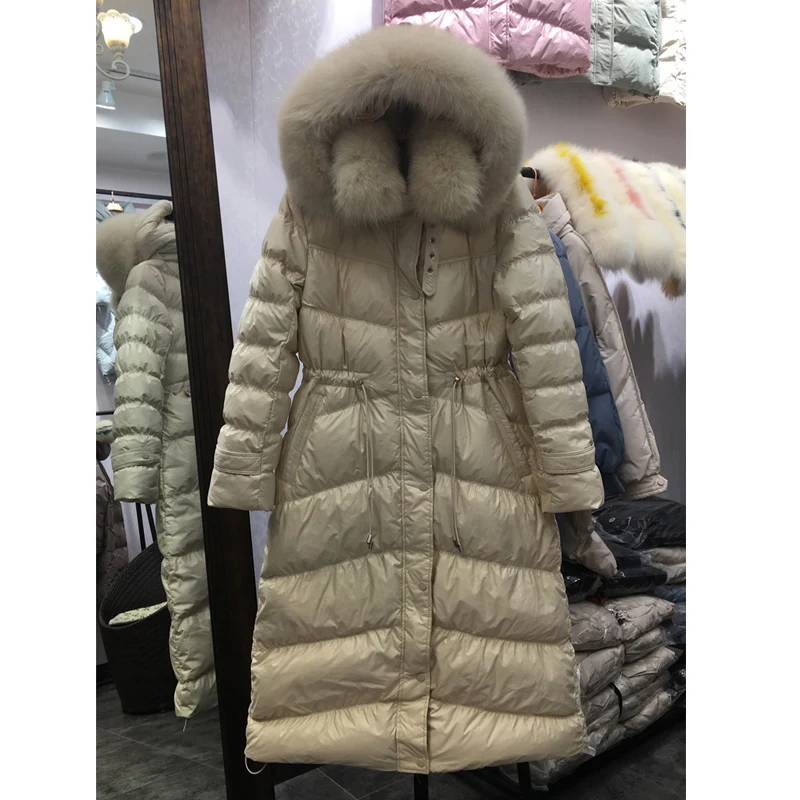 Женская парка на утином пуху теплая длинная водонепроницаемая куртка с