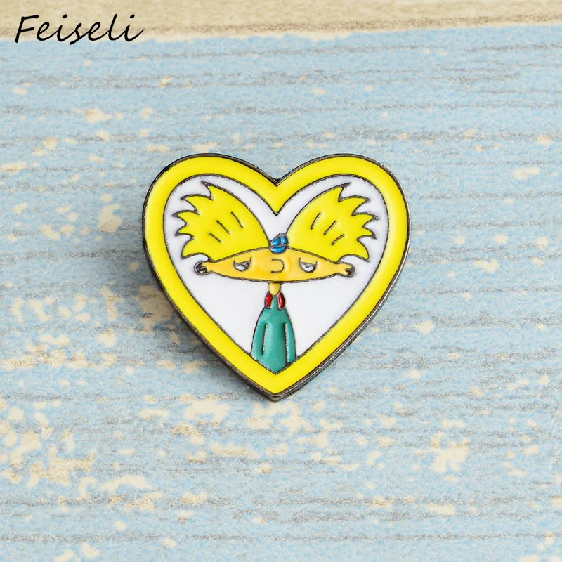 Feiseli, цветная эмаль, эй, Арнольд, мультяшный персонаж, любовь, сердце, брошь на булавке, крутой рюкзак, джинсовый металлический значок, модное ювелирное изделие