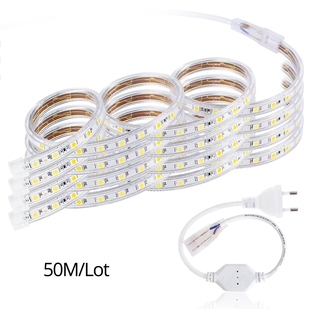 50 м Светодиодная лента 220 В AC водонепроницаемый 60 Светодиодный s/M 5050 SMD