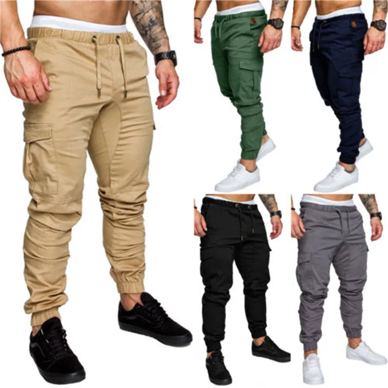 New2018 Для мужчин эластичная талия грузовой боевой работы брюки Slim Fit Повседневное