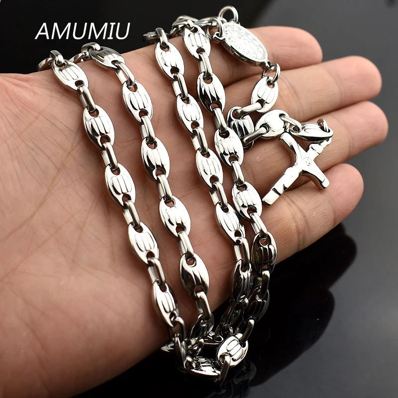 AMUMIU 6 мм Рождественская религиозная ювелирных изделий ожерелье из нержавеющей