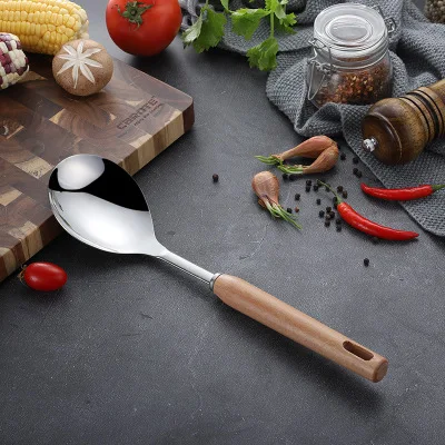 Rice spoon 1 шт. из нержавеющей стали с деревянной ручкой инструменты для приготовления пищи суп ковш ложка щелевая Лопата кухонная посуда набор keukenhulpjes cozinha - Цвет: Rice spoon