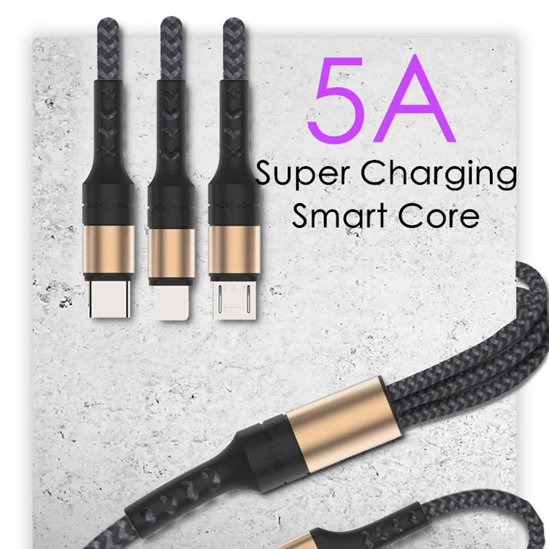 5A супер зарядка 3 в 1 быстрое зарядное устройство USB кабель провод usb type C кабель для huawei mate 20 P20 для iPhone samsung Xiaomi