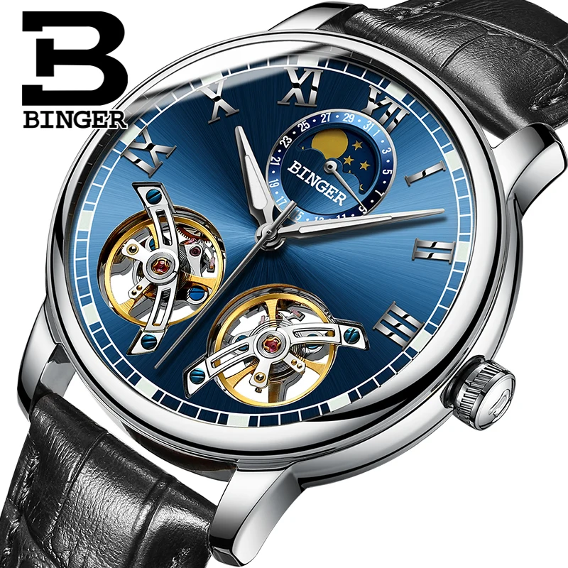 Швейцарские мужские часы роскошного бренда BINGER Sapphire водонепроницаемые