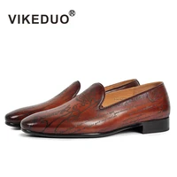 vikeduo handmade male casual shoes brand fashion luxury designer wedding party dress leisure genuine leather mens loafer shoes