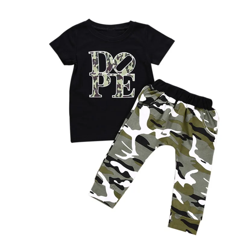 Boy's Sets 2Pcs Summer Kids Boys T-Shirt Pants Set Letter Print Shirt Casual Camouflage Boy Clothes | Детская одежда и обувь