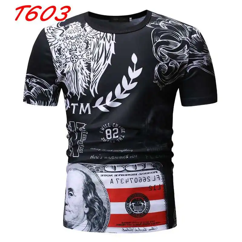 T603-Black Летняя Новинка, модная мужская футболка с коротким рукавом и принтом, Повседневная футболка с круглым вырезом и цветочным принтом, различные цвета и стили - Цвет: T603-Black