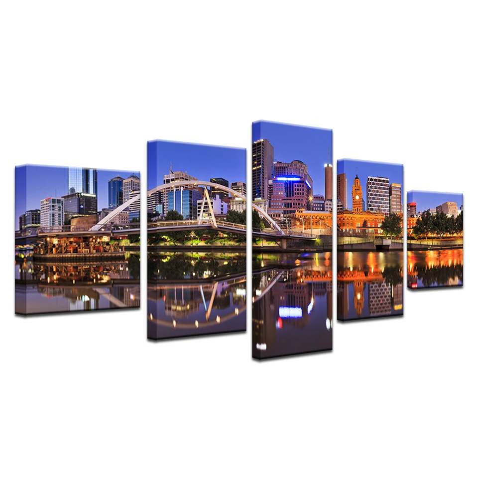 Canvas Wall Art Pictures Home Decor 5 Pieces Elizabeth Tower Paris City Night View Paintings Prints River Building Posters | Дом и сад