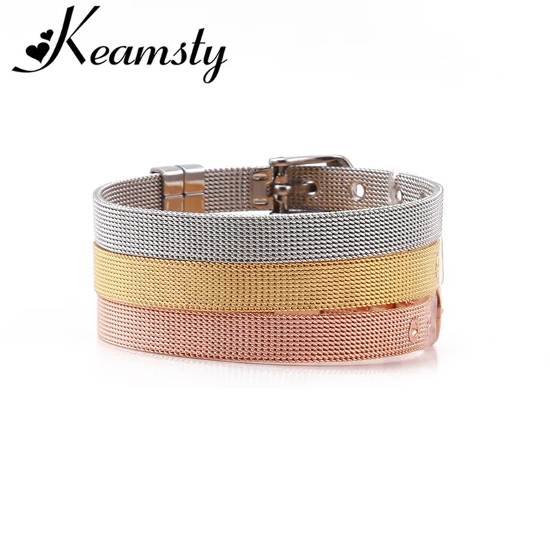 Keamsty 1PCS Charms Bracelets 8 mm Stainless Steel Mesh Keeper for Kids Women Slide Charm Bracelet Silver Rose Gold Plating | Украшения и