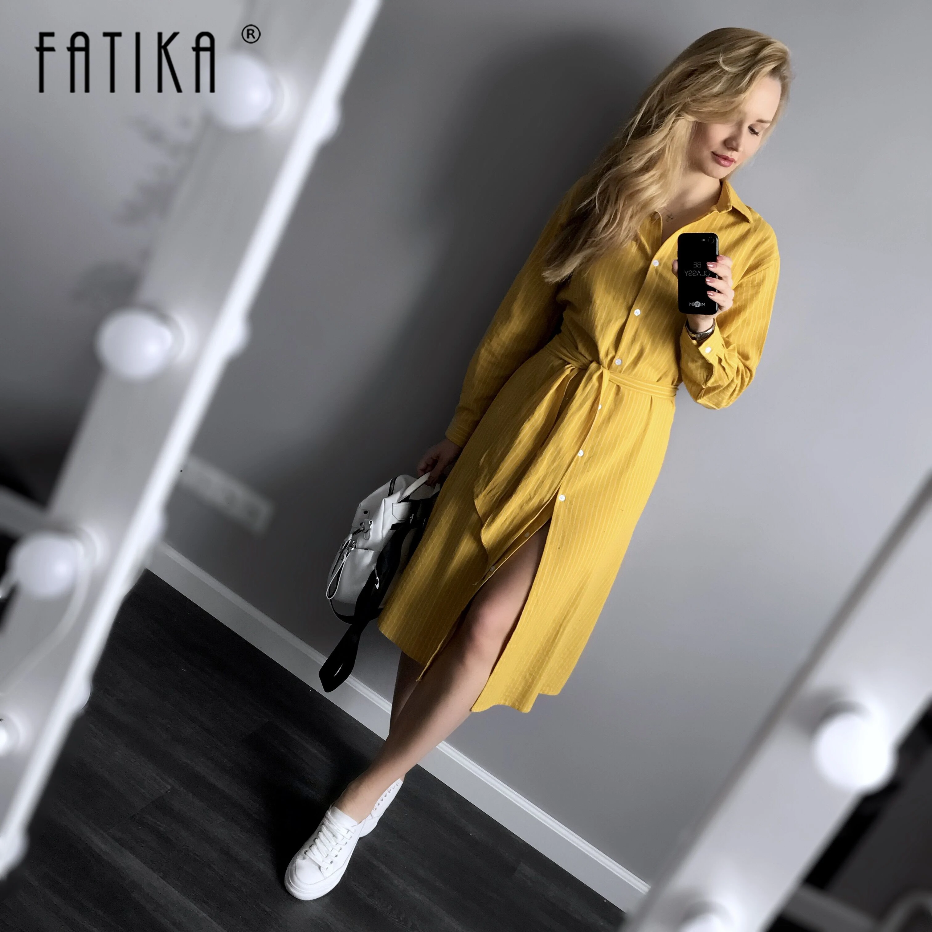 Платье в полоску Fatika с длинным рукавом и отложным воротником 2019|Женские платья| |