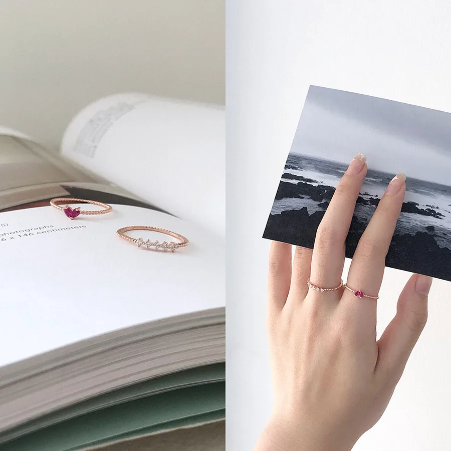 2 шт./компл. корейские простые кольца в виде сердца с покрытием из розового золота