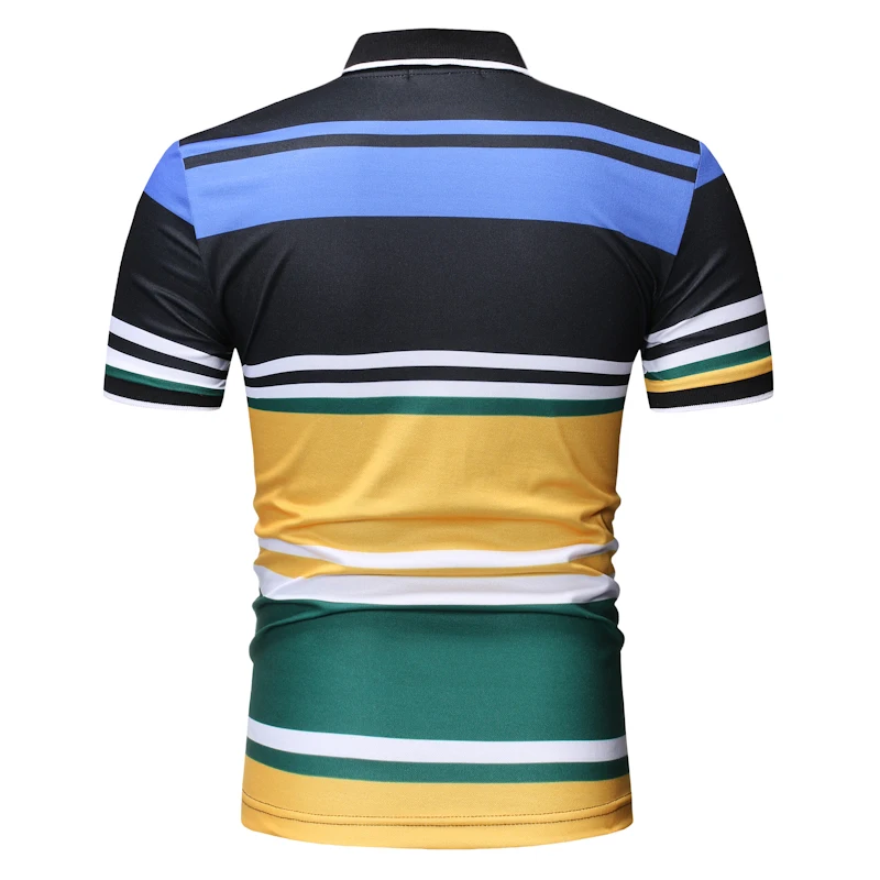 2019 Летняя мужская рубашка поло с принтом в полоску брендовая повседневная