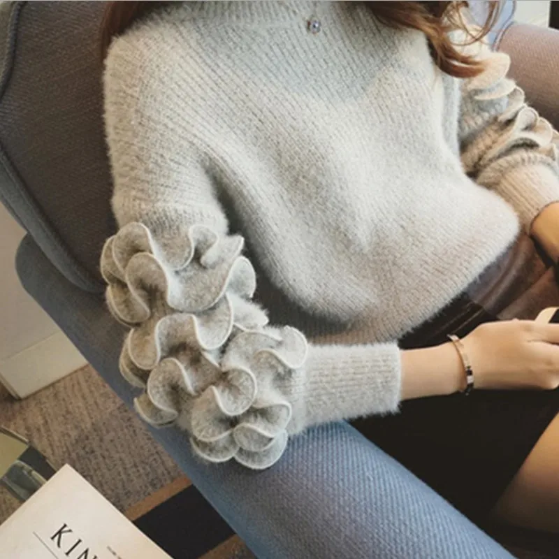 

Danjeaner Brand Korean Fashion Three-dimensional Flower Knitted Sweater Women Slim Fit Solid Wool Pullovers Vintage Streetwear