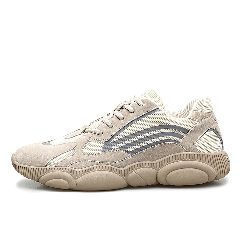 Beige Yellow Модная повседневная мужская обувь, дышащие теннисные мужские кроссовки бежевого цвета, износостойкая прогулочная обувь, мужские кроссовки из сетчатого материала и свиной кожи - Цвет: Beige Yellow
