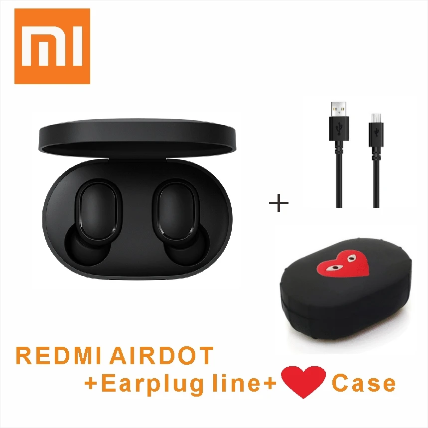 CN heart red case Xiaomi Redmi Airdots TWS Bluetooth наушники стерео бас BT 5,0 Eeadphones с микрофоном Handsfree наушники AI управление IPX4 - Цвет: CN heart red case
