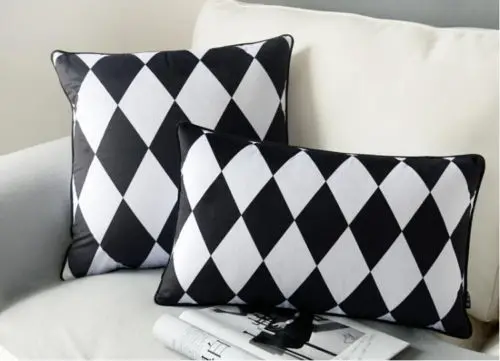 

Nordic Diamonds Geometric Velvet Cushions Covers Soft Black White Throw Pillows Lumbar Pillow Cases Rectangle Decor 18x18 12x20