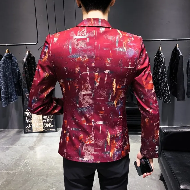 Цвет красного вина повседневный мужской блейзер Slim Fit сценические вечерние
