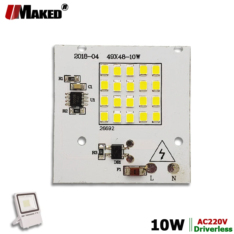 AC220V светодиодные модули 10 Вт 49x48 мм 900lm прожектор PCB алюминиевая пластина