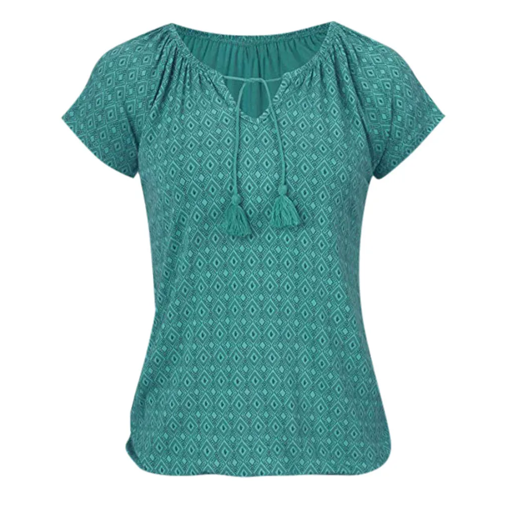 Mint Green Женская футболка Camiseta Mujer, Модный женский богемный топ с принтом, пляжный летний праздничный Топ, Женская Повседневная футболка - Цвет: Mint Green