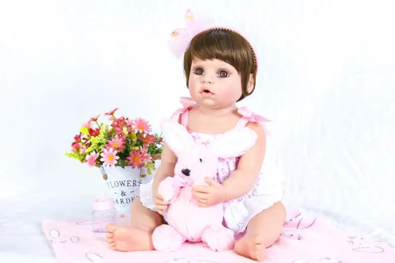 

55 см силиконовая кукла для новорожденных, игрушка для девочки Boneca 22 дюйма, виниловая принцесса, новорожденные дети с кроликом, подарок на де...