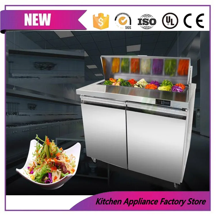 

Commerical 2 doors salad display counter refrigerator kitchen salad bar worktable equipment