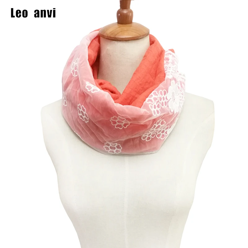 

Leo anvi модный оранжевый белый шарф с кольцом на петельках для женщин, Дамский хлопковый Шелковый кружевной шарф с вышивкой