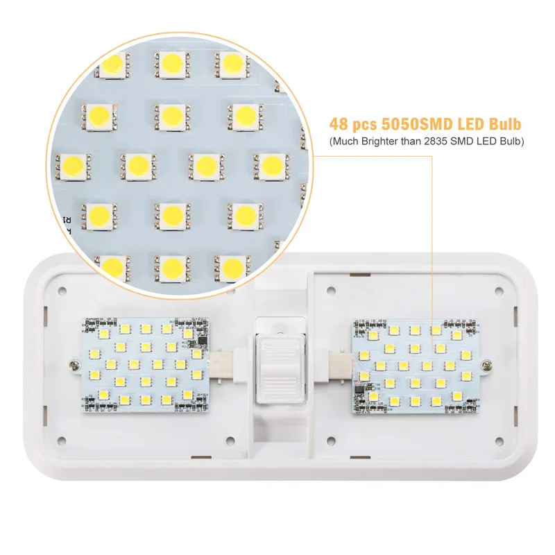 12V RV потолочный купольный светильник RV Внутреннее освещение 48 Led 5050 для лодки Кемпер трейлер Кемпер С выключателем 6000 k-6500 k прозрачный светильник