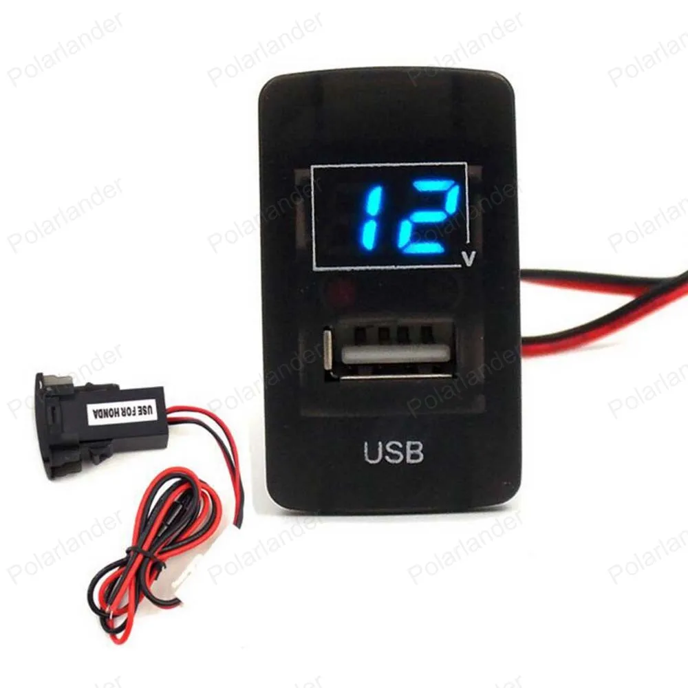 

USB порт Гнездо автомобиля светодиодный цифровой вольтметр мобильного телефона зарядное устройство авто аксессуары для H/onda 5V 2.1A адаптер