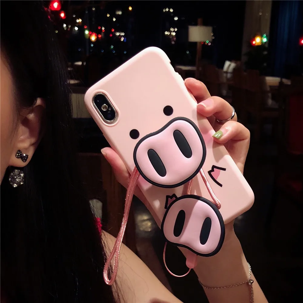 Розовый поросенок Kickstand чехол для iPhone XS X 8 6 7 S Мягкий из силикона и ТПУ Max XR Plus с
