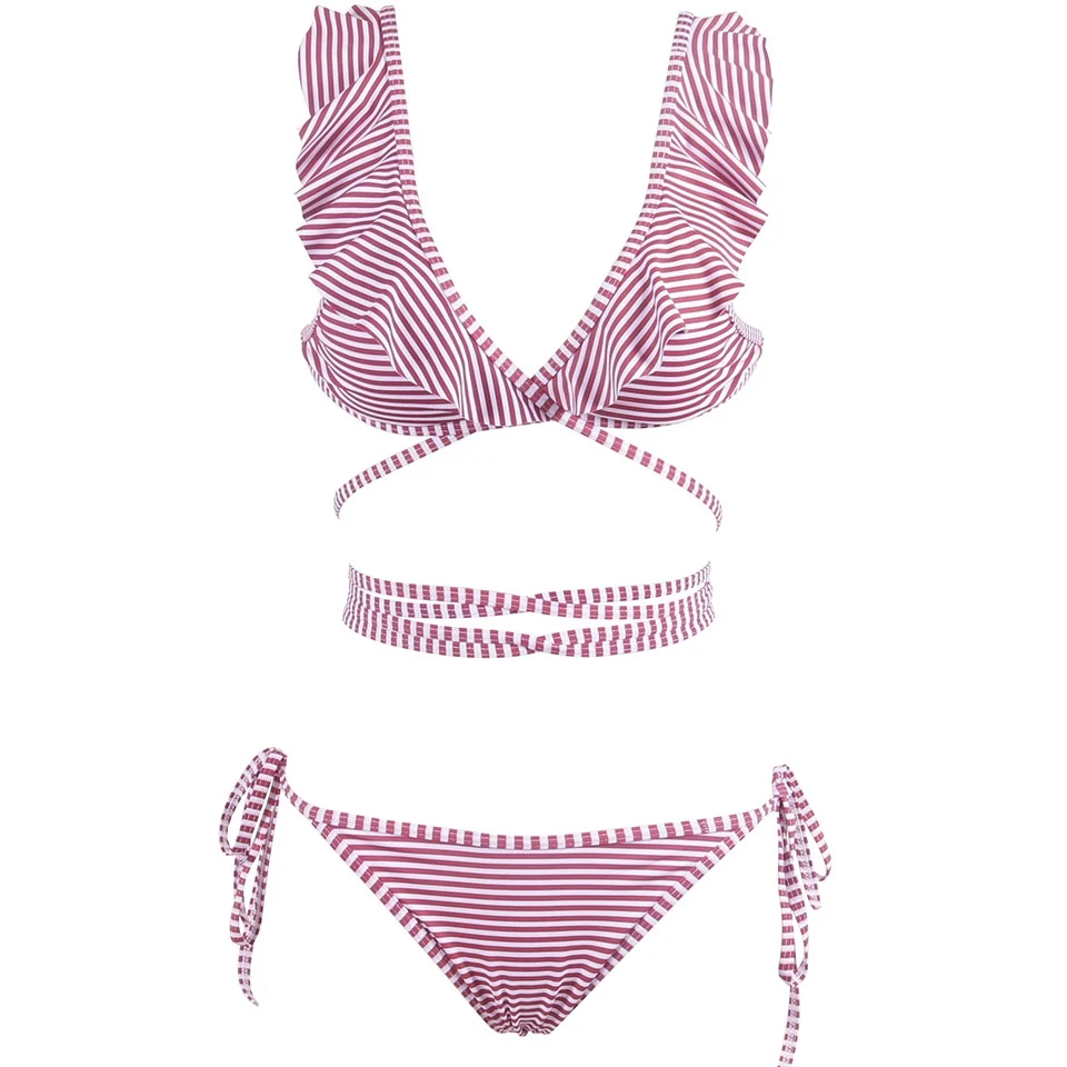 Женский купальник с пуш ап KayVis бразильский бандо оборками и принтом пляжный