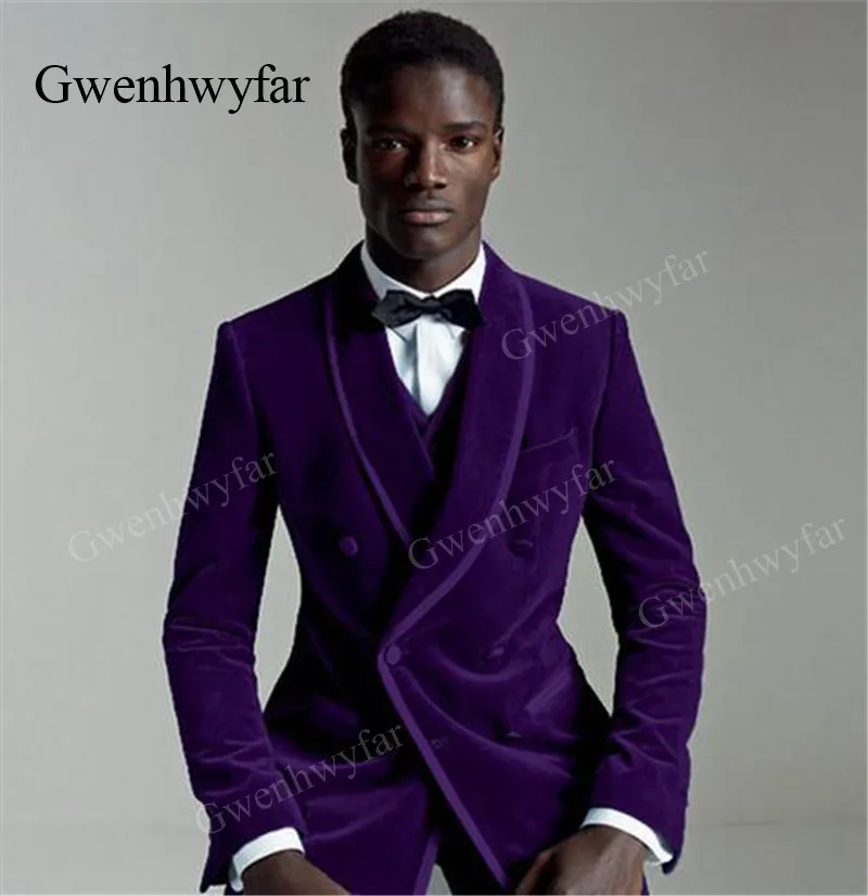 Gwenhwyfar 2019 элегантный фиолетовый бархатный двубортный смокинг для жениха мужчин