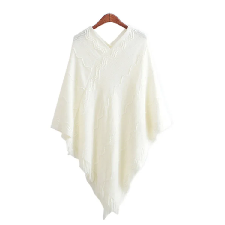 DSQUAENHD Winter Knit Tassel Hooded Cloak Women Casual Loose V-neck Wave Pattern Clothings Coats Batwing Cardigans Poncho |