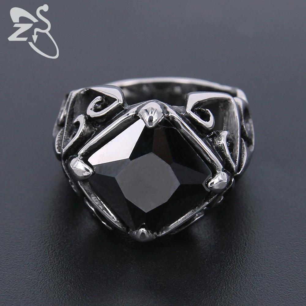 Кольцо ZS мужское и женское из нержавеющей стали кольцо с квадратным кристаллом