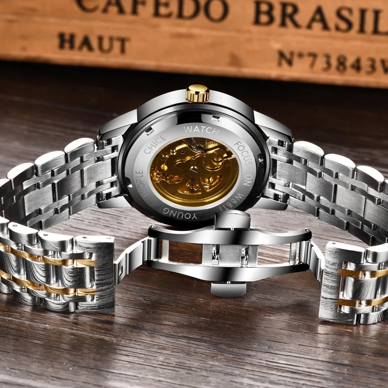 Часы наручные LIGE Мужские автоматические брендовые Роскошные деловые