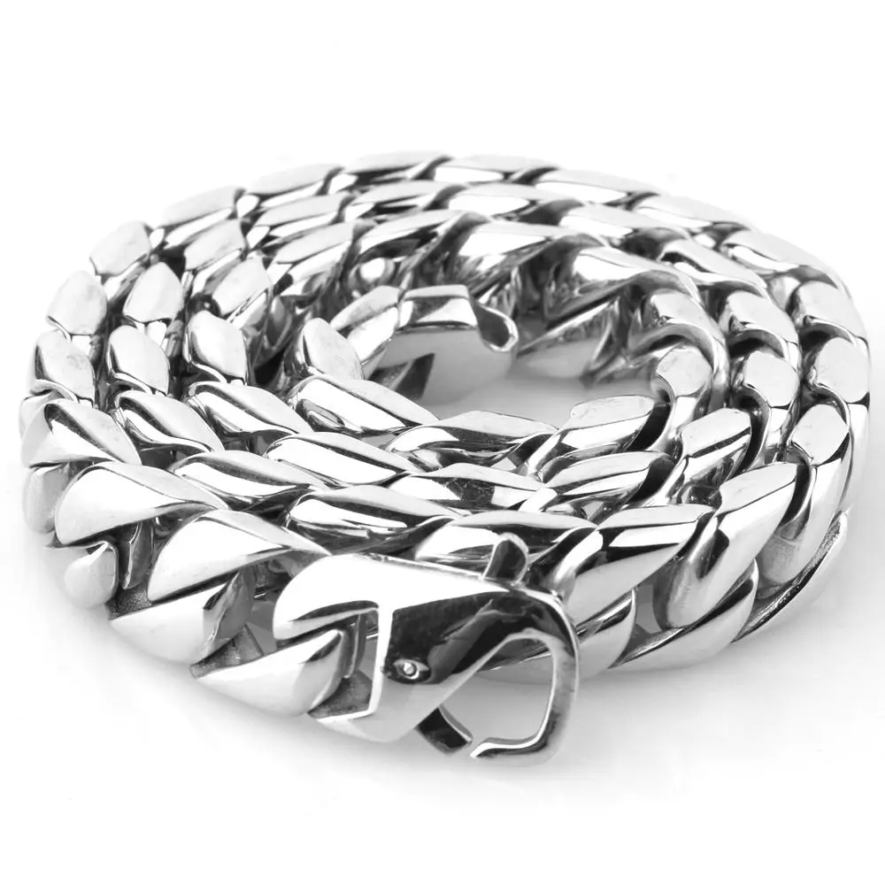 

News Arrival 15mm Polished Stainless Steel Miami Curb Cuban Chain Necklaces Casting Lock Clasp Mens Link jewelry 7-40"
