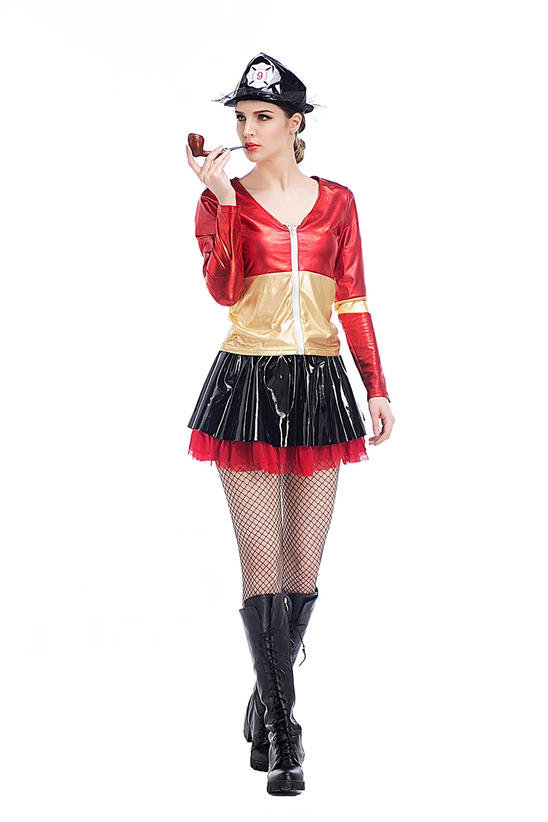 Женский костюм пожарного красного цвета на молнии для взрослых с короткой юбкой