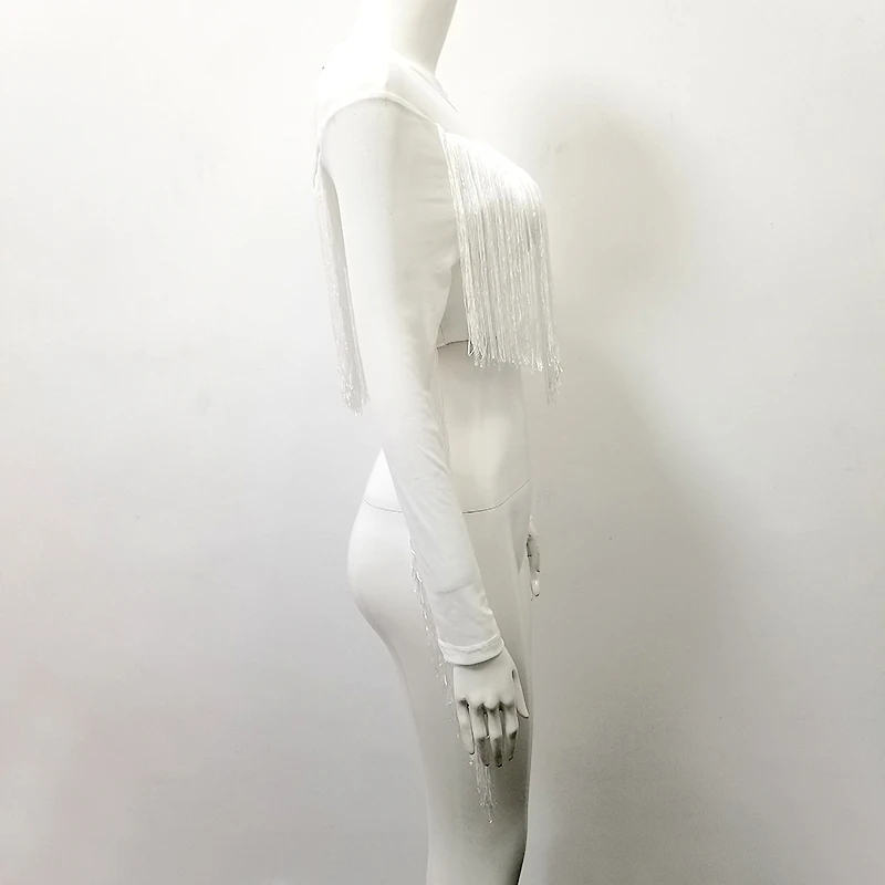 Новый женский модный сексуальный белый бандажный топ с кисточками 2018 как у
