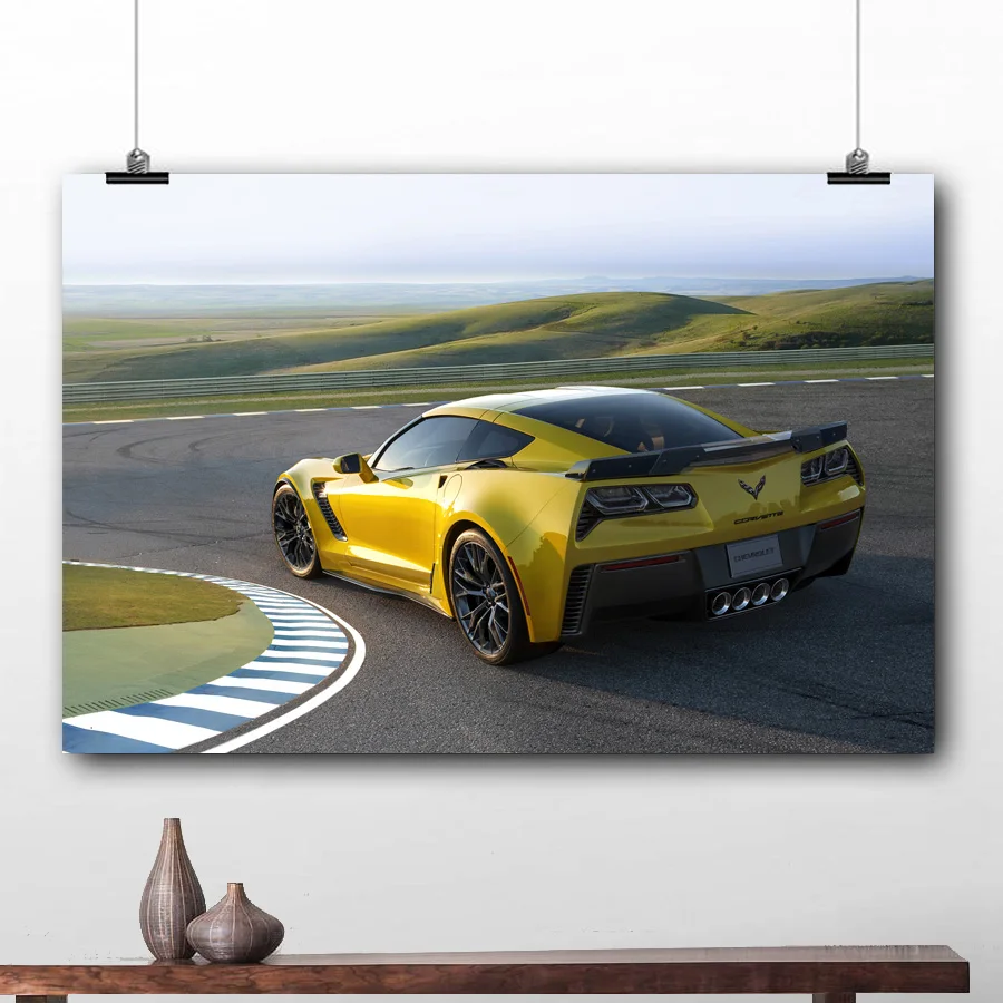 Желтый спортивный автомобиль Corvette Z06 печатный настенный художественный