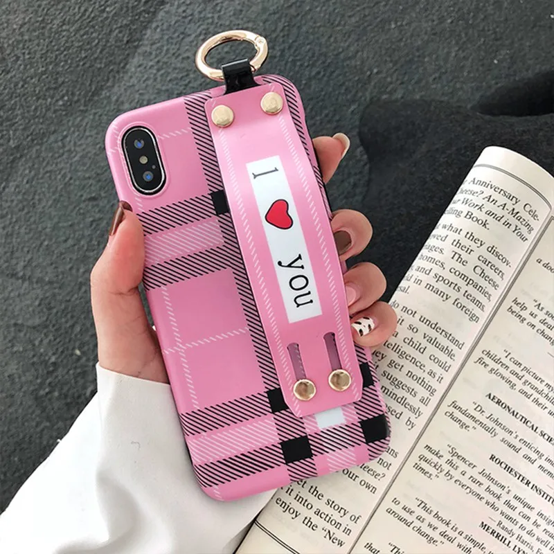 Fashion Leopard/British Plaid phone case for iphone 6 s6 7 8 plus Soft Shell Hand Strap Anti-fall XS Max XR |