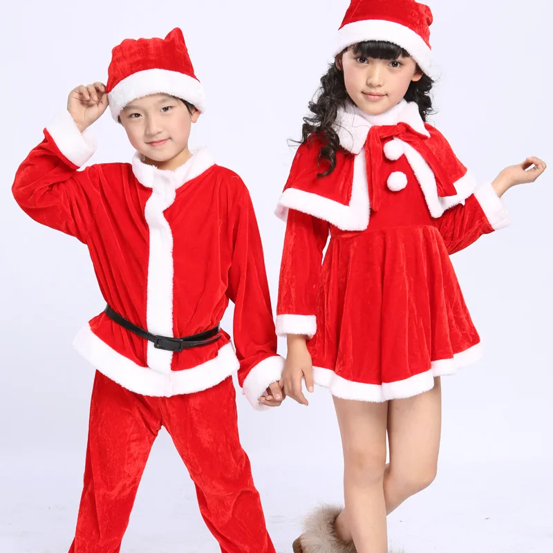 

New Year's Children Christmas Red Santa Claus Costumes Kids Xmas Outfits Boys Suits Set Girls Christmas Dresses Clothes