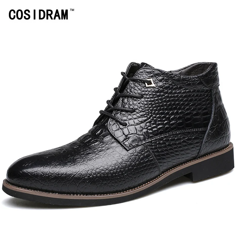COSIDRAM Fashion Warm Winter Genuine Leather Ankle Boots For Men 2017 Plush Shoes Male Botas Motorcycle Plus Size RME-309 | Обувь