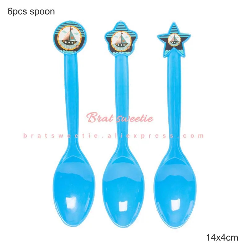 Nautical spoon Морская тема одноразовые наборы посуды для детей день рождения украшения морской синий Лодка бумажные тарелки и стаканы вечерние принадлежности - Цвет: Nautical spoon