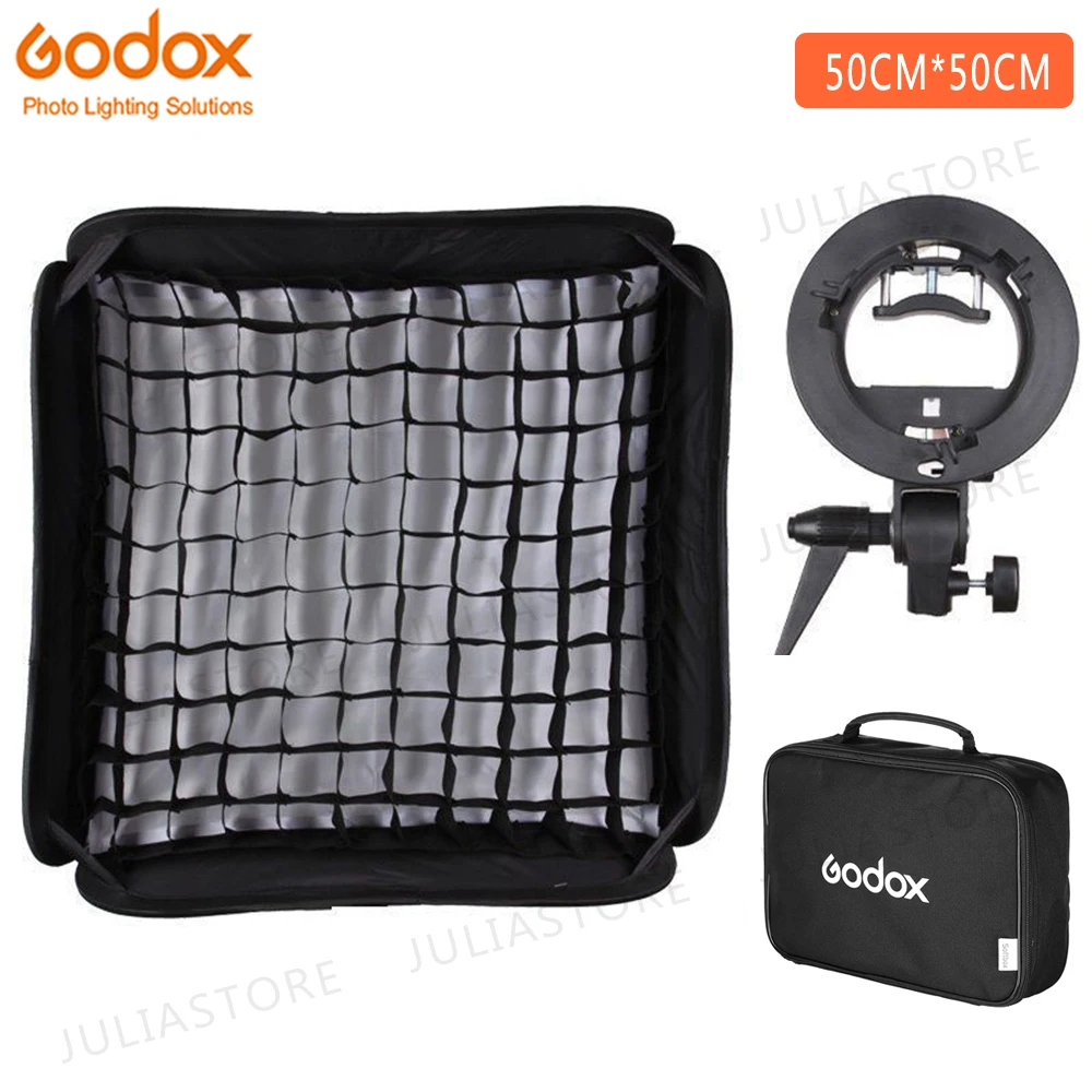 Godox регулируемая вспышка софтбокс 20 &quot* 20&quot 50x50 см + S Тип Кронштейн сотовая сетка