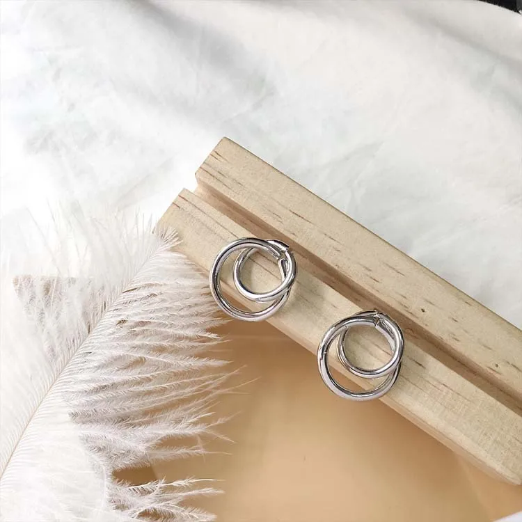 Корейские женские маленькие серьги-кольца aros двойные круглые серьги с