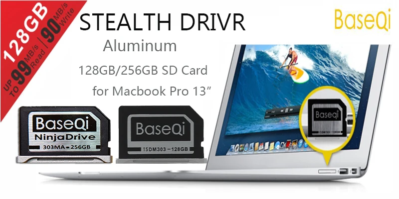 BaseQi алюминиевый 128 ГБ/256 ГБ Расширение памяти sd-карта для MacBook Pro retina 13"