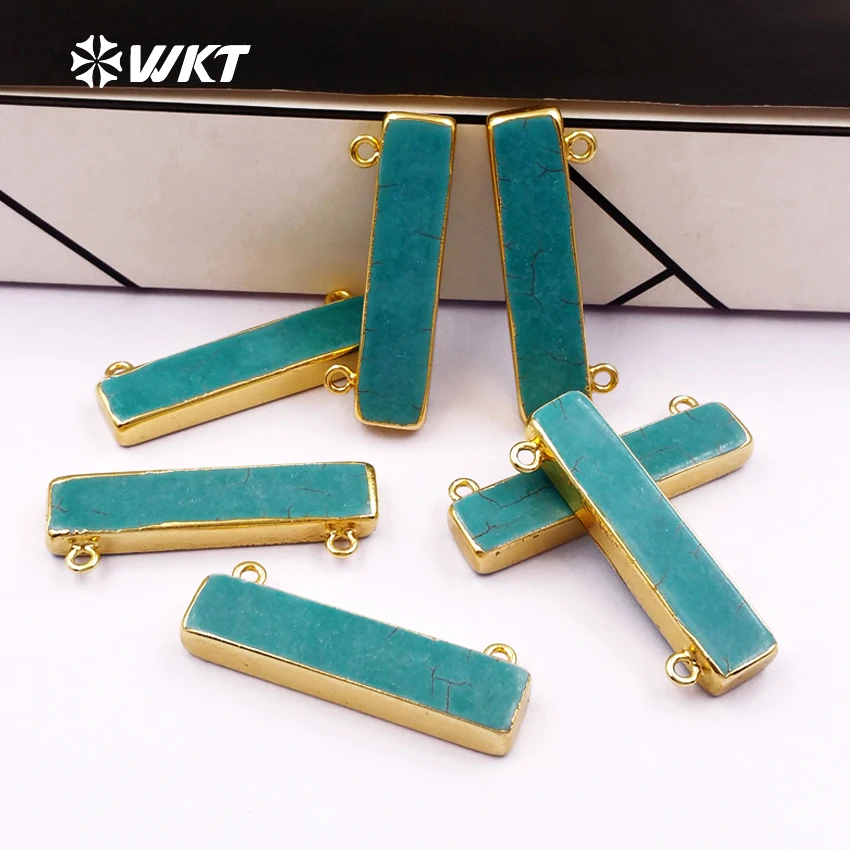 

WT-P829 Charm 10pcs natural stone pendant stone howlite jewelry double loops stone with gold color on the edge