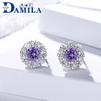 high quality 925 sterling silver crystal earrings with cubic zironia stone trendy round earrings for women jewelry silver s925