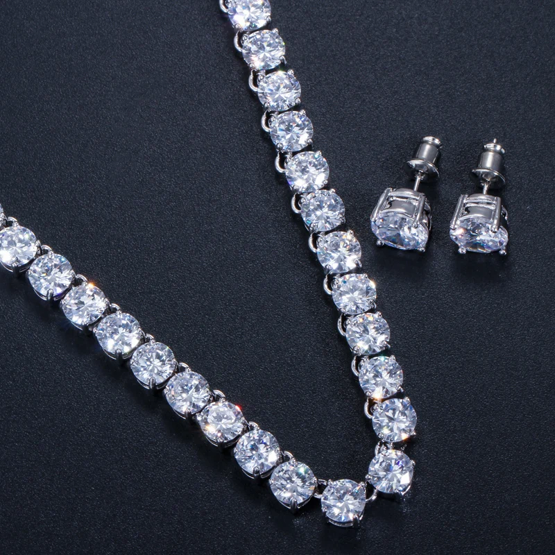 Ожерелье и серьги с крупным круглым фианитом T061|necklace and earrings|party jewelry setcrystal necklace